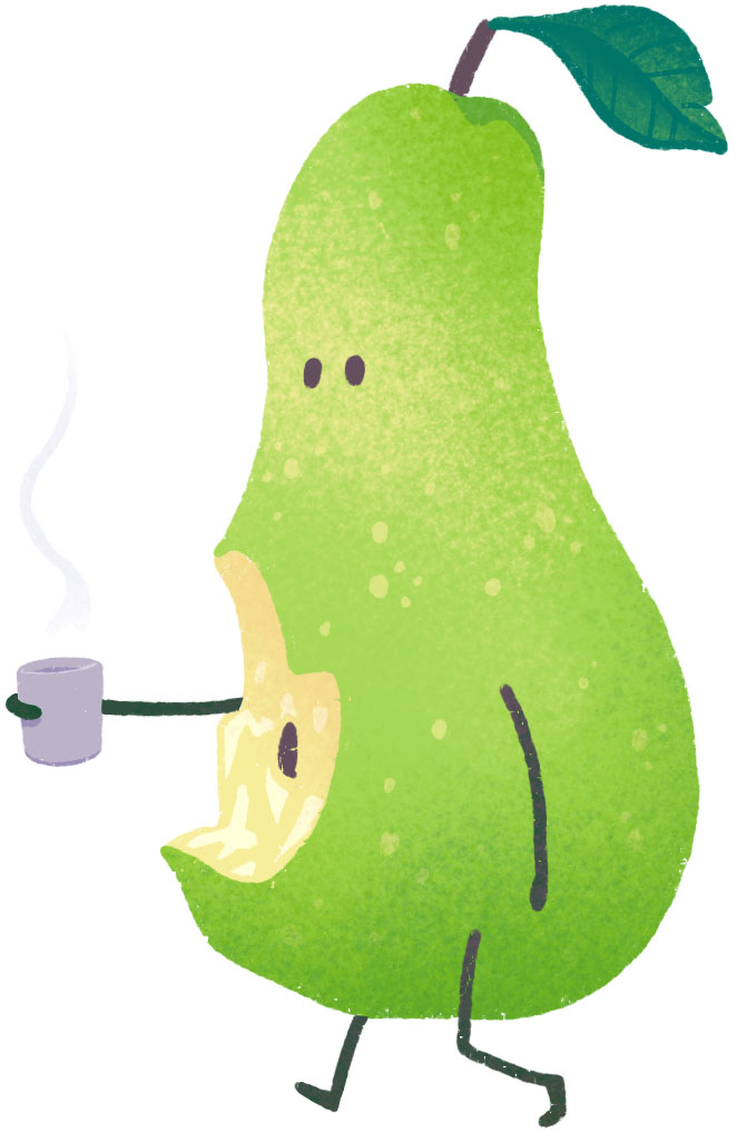 Illustration Birne mit Tasse