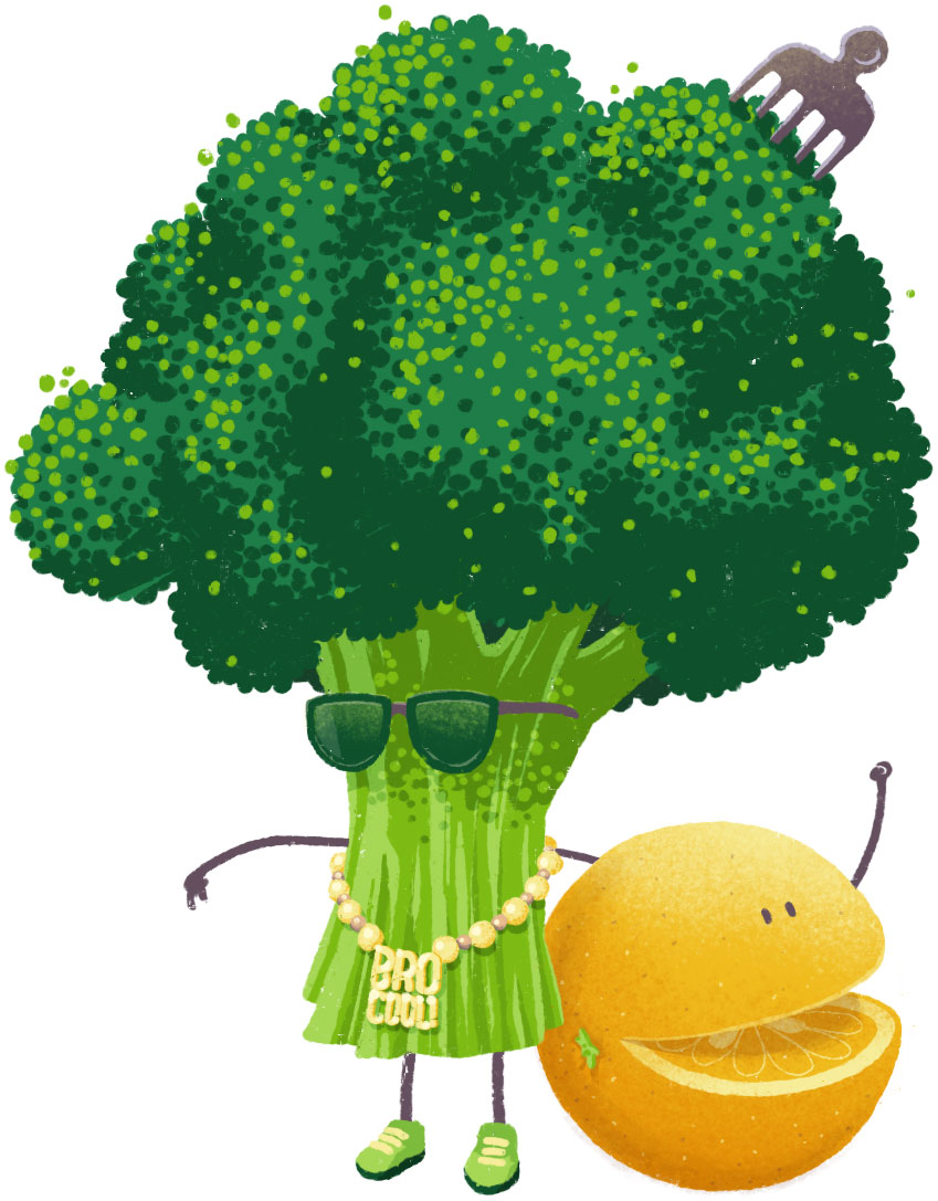 Illustration Brokkoli und Mandarine